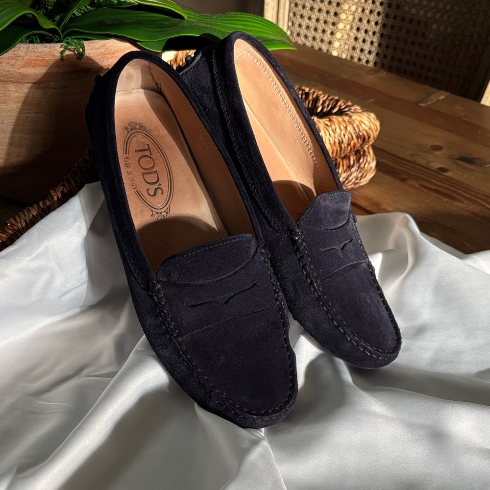 Tod's Dark Blue Suede Loafers for Women